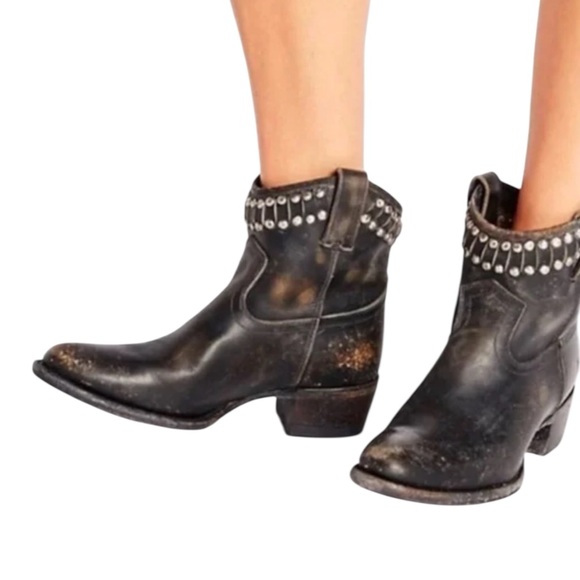 Frye Shoes - Frye Boots Diana Brown Leather Studded Western Almond Toe Heeled Short Boots
